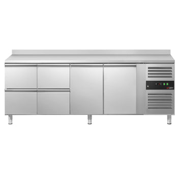 Stół chłodniczy ECO - 2230x700 mm - z 2 drzwiami & 4 szufladami & z panelem tylnym - Prime Gastro