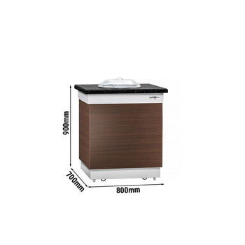 Dozownik talerzy DUBLIN - 700 mm - podgrzewany - na kółkach - 50 talerzy - blat roboczy kuchenny z czarnego granitu - Prime Gastro