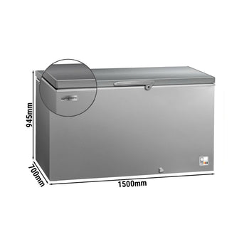 Zamrażarka skrzyniowa - 1500 mm - 466 litrów - pokrywa ze stali nierdzewnej - włącznie ze ścianką działową - Prime Gastro