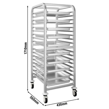 Ze stali nierdzewnej Wózek na blachy - na 15 tac EN 530x370 - z cichymi kółkami