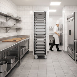 Wózek na tace ze stali nierdzewnej – na 14 pojemników GN 1/1 lub 14 pojemników EN 600x400