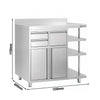 Szafka robocza – na ekspres do kawy – 1200 x 600 mm – z 2 drzwiami skrzydłowymi, 2 szufladami, wyjmowaną półką, 3 półkami i listwą ochronną