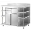 Szafka robocza – na ekspres do kawy – 1400 x 600 mm – z 2 drzwiami skrzydłowymi, 2 szufladami, wyjmowaną półką, 6 półkami i listwą krawędziową