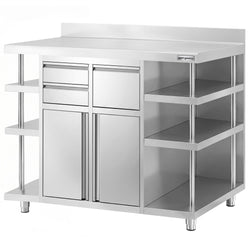 Szafka robocza – na ekspres do kawy – 1400 x 600 mm – z 2 drzwiami skrzydłowymi, 2 szufladami, wyjmowaną półką, 6 półkami i listwą krawędziową