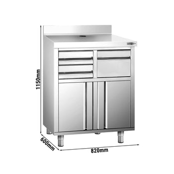 Szafka robocza - na ekspres do kawy - 800x600mm - z kołatką, 2 szufladami, 2 drzwiczkami & panelem tylnym - Prime Gastro