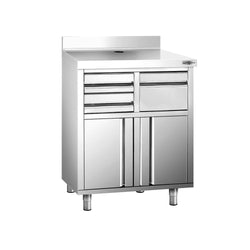 Szafka robocza - na ekspres do kawy - 800x600mm - z kołatką, 2 szufladami, 2 drzwiczkami & panelem tylnym