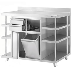 Szafka robocza – do ekspresu do kawy – 1400 x 600 mm – z 1 drzwiami skrzydłowymi, 2 szufladami, koszem na śmieci, 6 półkami i obrzeżem
