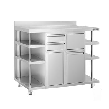 Szafka robocza – do ekspresu do kawy – 1400 x 600 mm – z 1 drzwiami skrzydłowymi, 2 szufladami, koszem na śmieci, 6 półkami i obrzeżem