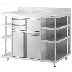 Szafka robocza – do ekspresu do kawy – 1400 x 600 mm – z 1 drzwiami skrzydłowymi, 2 szufladami, koszem na śmieci, 6 półkami i obrzeżem