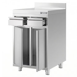 Szafka robocza – na ekspres do kawy – 600 x 600 mm – z 2 drzwiami skrzydłowymi, 2 szufladami i obrzeżem