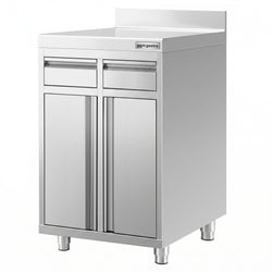 Szafka robocza – na ekspres do kawy – 600 x 600 mm – z 2 drzwiami skrzydłowymi, 2 szufladami i obrzeżem