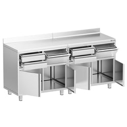 Szafka robocza - do ekspresu do kawy - 2000x600mm - z 4 szufladami, 2 drzwiami skrzydłowymi, 0 szufladami do odbijania fusów i z rantem