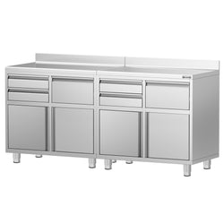 Szafka robocza - do ekspresu do kawy - 2000x600mm - z 4 szufladami, 2 drzwiami skrzydłowymi, 0 szufladami do odbijania fusów i z rantem