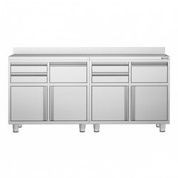 Szafka robocza - do ekspresu do kawy - 2000x600mm - z 4 szufladami, 2 drzwiami skrzydłowymi, 0 szufladami do odbijania fusów i z rantem