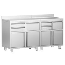 Szafka robocza - do ekspresu do kawy - 1800x600mm - z 4 szufladami, 2 drzwiami skrzydłowymi, 0 szufladami do odbijania fusów i z rantem