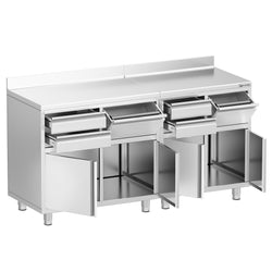Szafka robocza - do ekspresu do kawy - 1800x600mm - z 4 szufladami, 2 drzwiami skrzydłowymi, 0 szufladami do odbijania fusów i z rantem