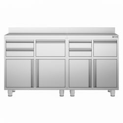 Szafka robocza - do ekspresu do kawy - 1800x600mm - z 4 szufladami, 2 drzwiami skrzydłowymi, 0 szufladami do odbijania fusów i z rantem