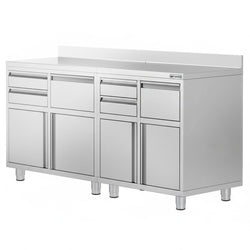 Szafka robocza - do ekspresu do kawy - 1800x600mm - z 4 szufladami, 2 drzwiami skrzydłowymi, 0 szufladami do odbijania fusów i z rantem