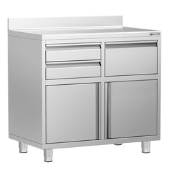 Szafka robocza - do ekspresu do kawy - 1000x600mm - z 2 szufladami, 1 drzwiami skrzydłowymi, 0 szufladami do odbijania fusów i z rantem