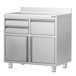 Szafka robocza - do ekspresu do kawy - 1000x600mm - z 2 szufladami, 1 drzwiami skrzydłowymi, 0 szufladami do odbijania fusów i z rantem