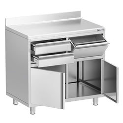 Szafka robocza - do ekspresu do kawy - 1000x600mm - z 2 szufladami, 1 drzwiami skrzydłowymi, 0 szufladami do odbijania fusów i z rantem