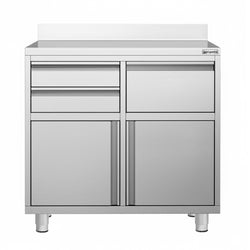 Szafka robocza - do ekspresu do kawy - 1000x600mm - z 2 szufladami, 1 drzwiami skrzydłowymi, 0 szufladami do odbijania fusów i z rantem