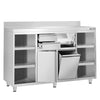 Szafka robocza ze stali nierdzewnej - 1600x600mm - z 2 drzwiami na zawiasach, 2 szufladami, powierzchnią przechowywania 4-poziomową lewą i prawą, koszem na śmieci, z rantem - pod ekspres do kawy