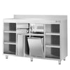 Szafka robocza ze stali nierdzewnej - 1600x600mm - z 2 drzwiami na zawiasach, 2 szufladami, powierzchnią przechowywania 4-poziomową lewą i prawą, koszem na śmieci, z rantem - pod ekspres do kawy