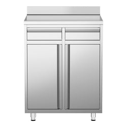 Szafka robocza ze stali nierdzewnej - 800x600mm - z drzwiami na zawiasach, 2 szuflady, z rantem