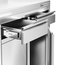 Szafka robocza – na ekspres do kawy – 1000 x 600 mm – z 2 drzwiami skrzydłowymi, 2 szufladami i listwą wykończeniową