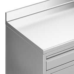 Szafka robocza ze stali nierdzewnej - 800x600mm - z drzwiami na zawiasach, 2 szuflady, z rantem