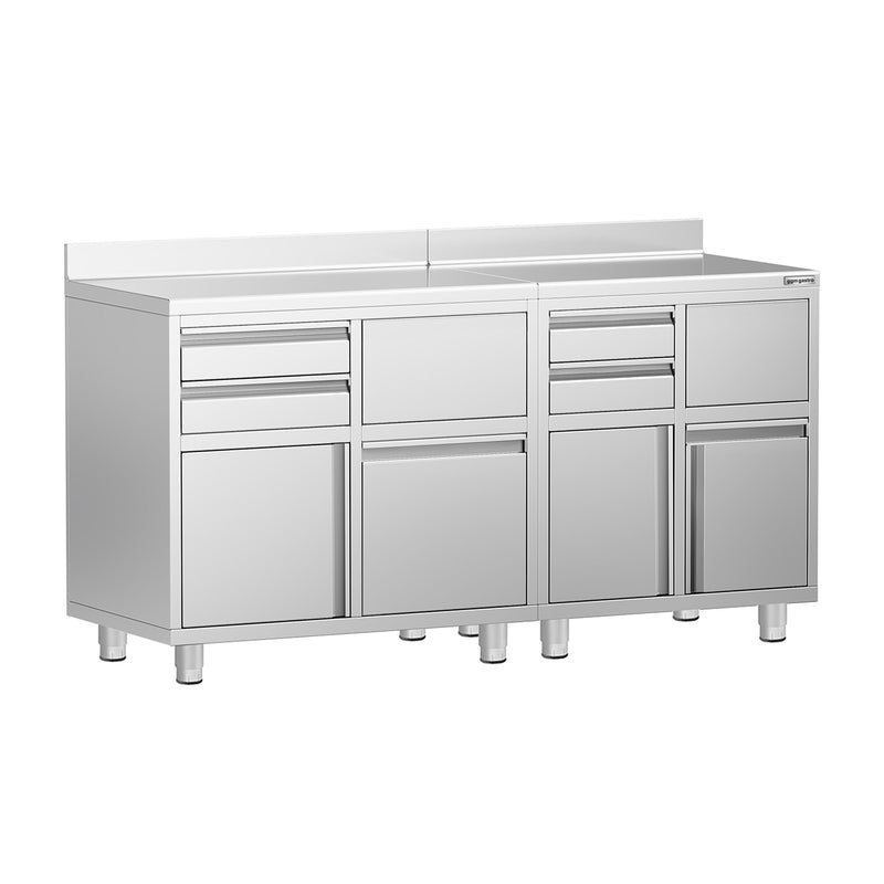 Szafka robocza - do ekspresu do kawy - 1400x600mm - z 4 szufladami, 2 drzwiami skrzydłowymi, 2 szufladami do odbijania fusów i z rantem