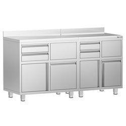 Szafka robocza - do ekspresu do kawy - 1400x600mm - z 4 szufladami, 2 drzwiami skrzydłowymi, 2 szufladami do odbijania fusów i z rantem