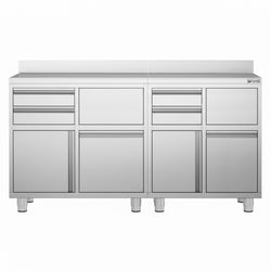 Szafka robocza - do ekspresu do kawy - 1400x600mm - z 4 szufladami, 2 drzwiami skrzydłowymi, 2 szufladami do odbijania fusów i z rantem