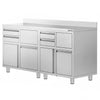 Szafka robocza - do ekspresu do kawy - 1400x600mm - z 4 szufladami, 2 drzwiami skrzydłowymi, 2 szufladami do odbijania fusów i z rantem