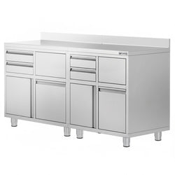Szafka robocza - do ekspresu do kawy - 1400x600mm - z 4 szufladami, 2 drzwiami skrzydłowymi, 2 szufladami do odbijania fusów i z rantem
