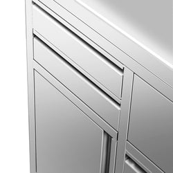 Szafka robocza ze stali nierdzewnej - 800x600mm - z drzwiami na zawiasach, 2 szuflady, kosz na śmieci, z rantem - pod ekspres do kawy
