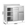 Szafka robocza – 1200 x 600 mm – z 1 drzwiami, 2 szufladami, koszem na śmieci, 2 półkami i rantem – do ekspresu do kawy