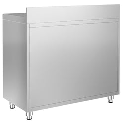Szafka robocza ze stali nierdzewnej - 1292x600mm - z drzwiami na zawiasach, 2 szufladami, koszem na śmieci, powierzchnią przechowywania 2-poziomową po lewej stronie, z rantem - pod ekspres do kawy