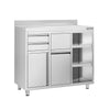 Szafka robocza – 1200 x 600 mm – z 1 drzwiami, 2 szufladami, koszem na śmieci, 2 półkami i rantem – do ekspresu do kawy