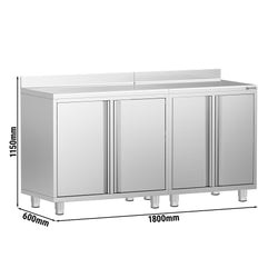 Szafka robocza – do ekspresu do kawy – 1800 x 600 mm – z 4 drzwiami skrzydłowymi i panelem tylnym