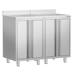 Szafka robocza – do ekspresu do kawy – 1200 x 600 mm – z 4 drzwiami skrzydłowymi i panelem tylnym