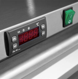 Szafa mroźnicza ze stali nierdzewnej PREMIUM - 110L - 595x590mm - 1 drzwi, przeszklona - chłodzenie wentylowane; manualne odszranianie