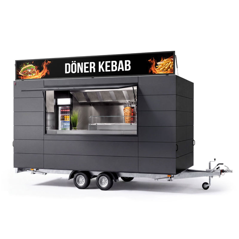 Przyczepa handlowa / food truck DÖNER – 6,7 m – z wyposażeniem podstawowym i urządzeniami kuchennymi