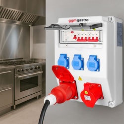 Skrzynka rozdzielcza – 3 gniazda 230 V, 1 gniazdo 16 A i 1 gniazdo 32 A – wraz z wyłącznikiem różnicowoprądowym