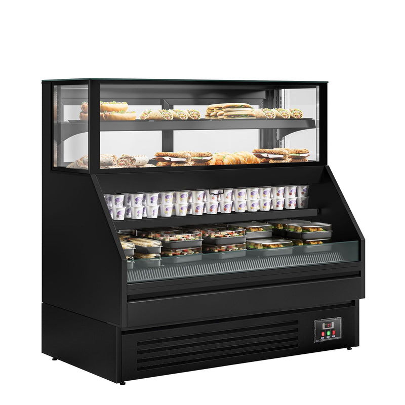 Witryna chłodnicza PREMIUM Helsinki - 1500x800mm - 251L - Czarny - z 2 przeszklonymi drzwiami - 4 półki - z oświetleniem LED