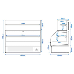 Witryna chłodnicza PREMIUM Helsinki - 1500x800mm - 251L - Czarny - z 2 przeszklonymi drzwiami - 4 półki - z oświetleniem LED