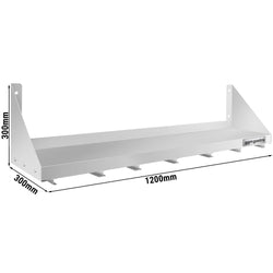 Półka ścienna – do pojemników 6x GN 1/6 – 1200x300 mm – wraz z szynami