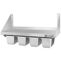 Półka ścienna na pojemniki 4x GN 1/6 – 800x300 mm – wraz z szynami