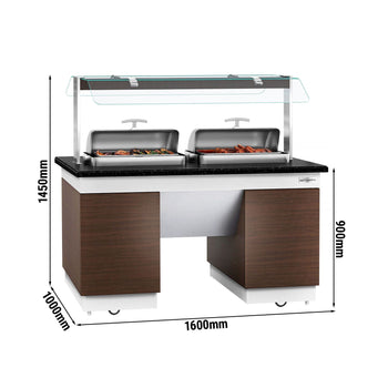 Lada bufetowa DUBLIN - 1600 mm - z 2 naczyniami do podgrzewania & kółkami - Prime Gastro